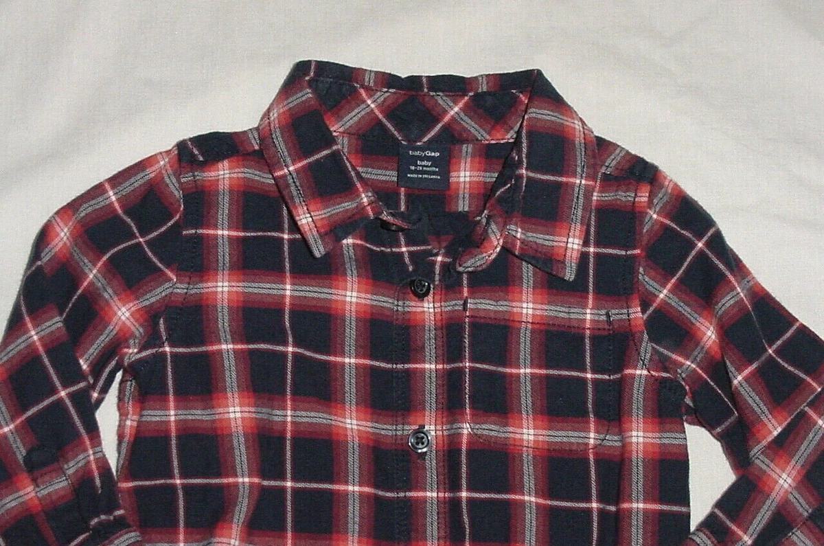 EUC Baby GAP HOLIDAY PARTY Red Plaid Button Down Dress Shirt Bodysuit 18-24 M