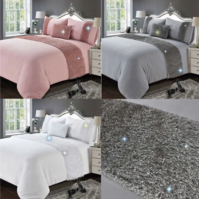 Quilt Duvet Covers Bedding Set "PLUME " Pink , Grey Or White Single Double King