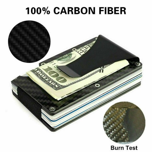 Men Slim Carbon Fiber Credit Card Holder RFID Blocking Metal Money Clip Wallet - Picture 10 of 12