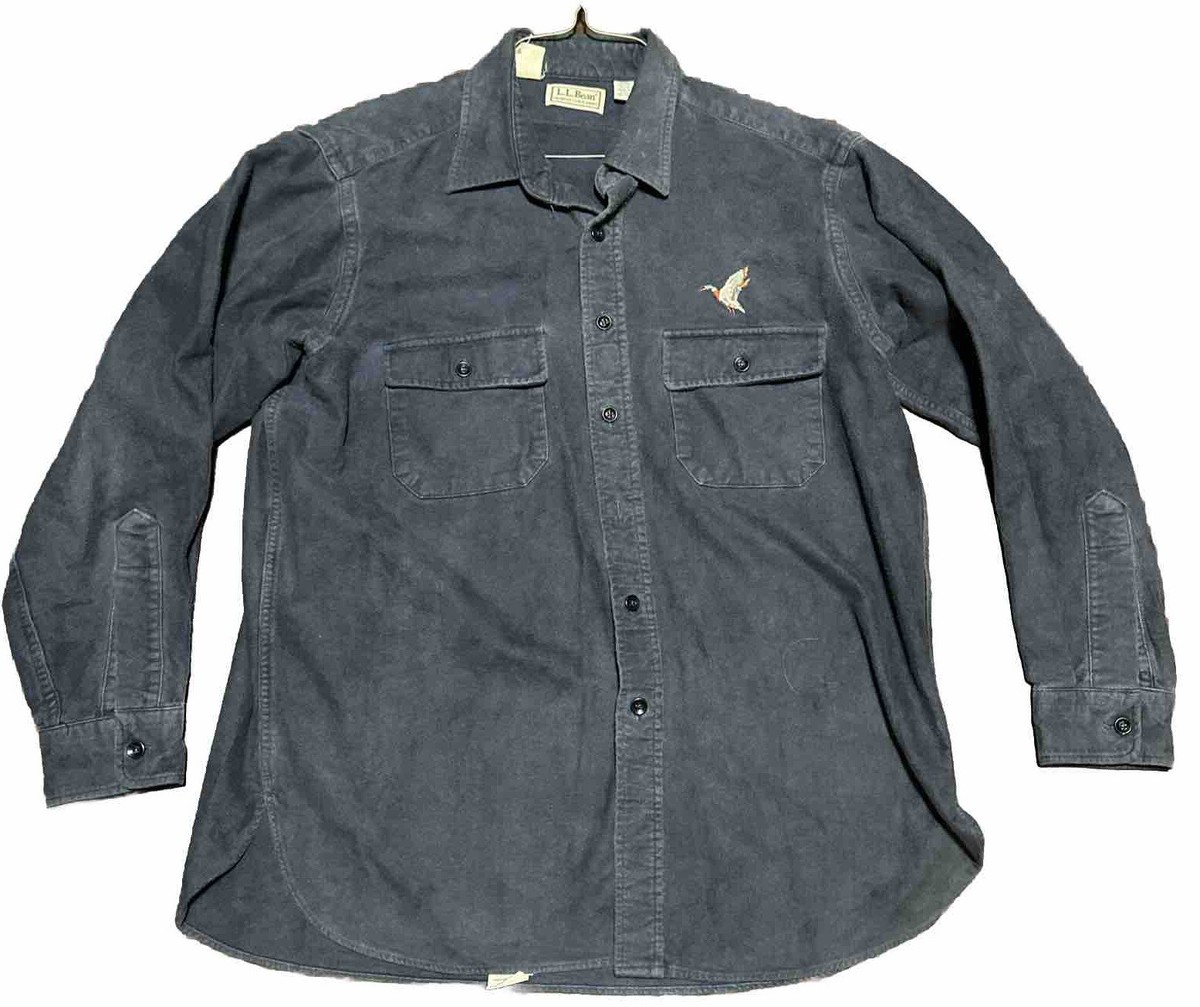 トップス 90s LLBean duck work hunting shirt blue VTG LL Bean Shirt Mens 16.5 Blue Chamois Cloth Made In USA
