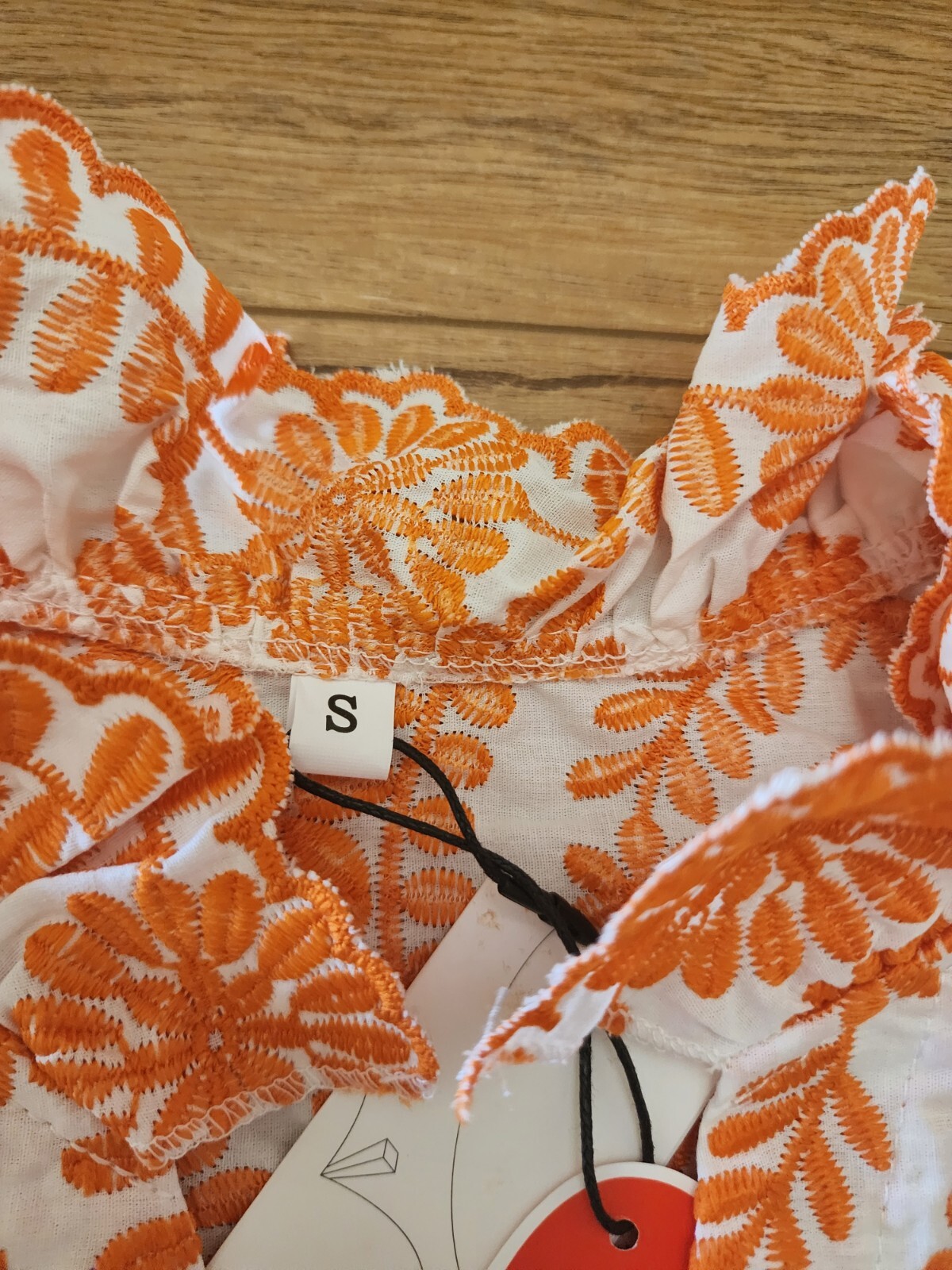 NWT Ornate Embroidery Blouse Boho  Shirt Orange Sz S HIGH QUALITY Lantern Sleeve image 6