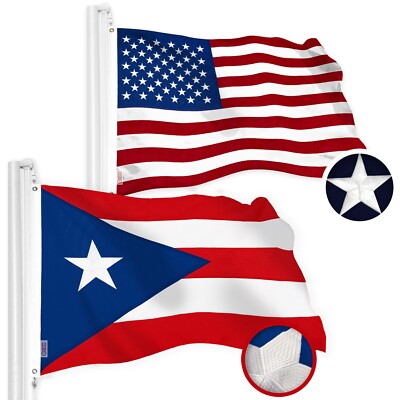 NEW G128 Puerto Rico Flag and American USA Flag Set 3x5 FT Spun Polyester