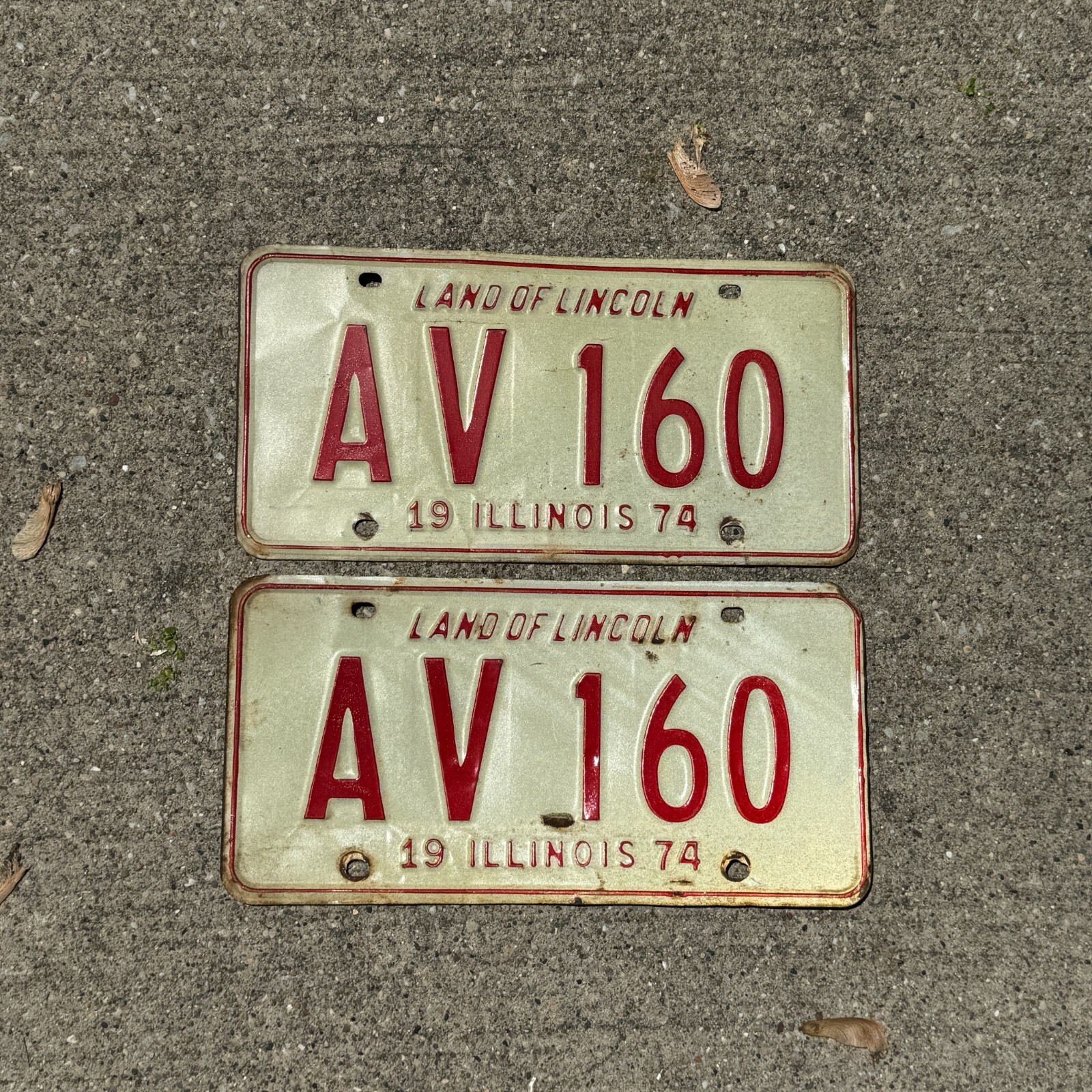 1974 Illinois License Plate Pair Auto Tag Car Garage YOM DMV Clear AV 160