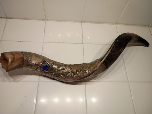 Shema Israel SilveSALE Shofar r Plated Kudu Horn Shma Yisrael Hebrew Hamsa