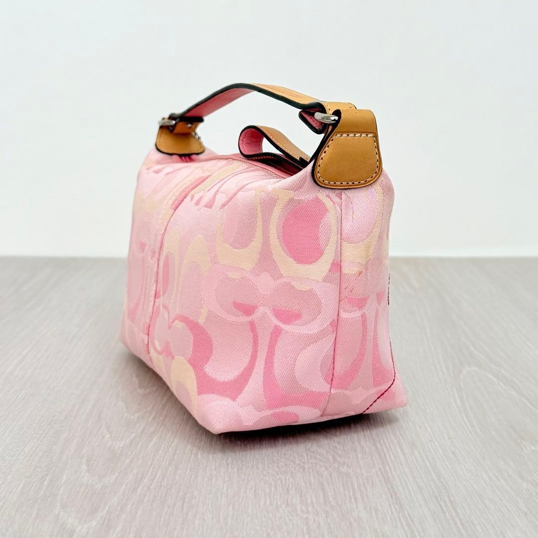 COACH Ladybug Pink Signature Pouch Handbag Canvas Leather Rare