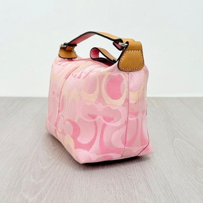 COACH Ladybug Pink Signature Pouch Handbag Canvas Leather Rare