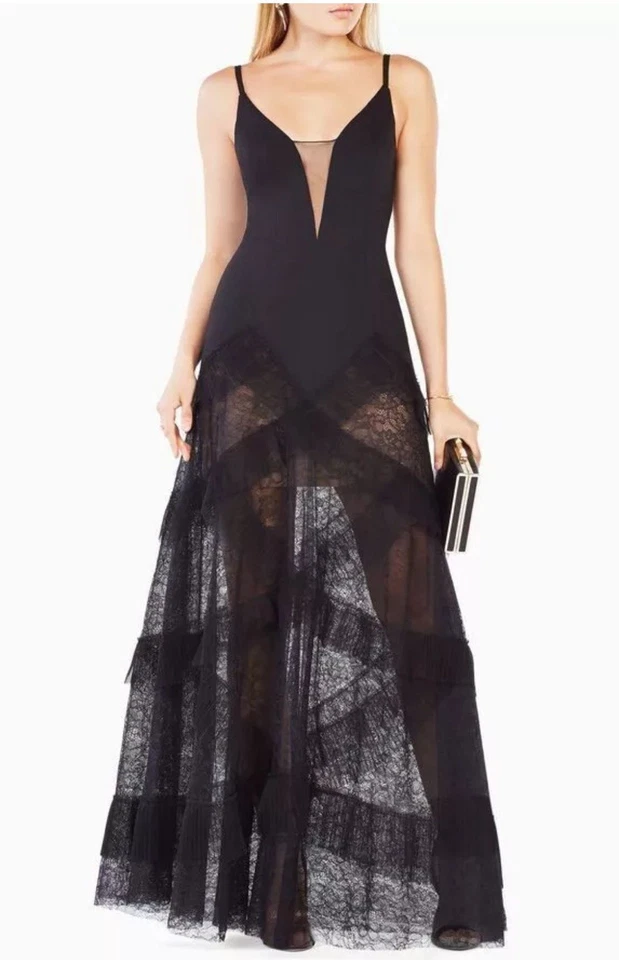 589 BCBG Maxazria 连衣裙礼服长裙薄纱黑色(使用一次)。 — 第 4/4 张图片