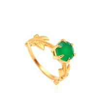 Natural Green Onyx Leaf Round Ring 925 Sterling Silver Gold Fill Chakra Jewelry