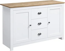 HOMCOM Kitchen Sideboard Shelves Buffet Coffee Bar 3 Storage Drawers WHITE