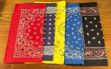 Lot of 5 Bandanas Handkerchiefs Various Colors and Prints