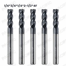 1/4" Solid Carbide End Mills TiAlN Coated 4 Flute 3/4" LOC 2-1/2" OAL 5PCS