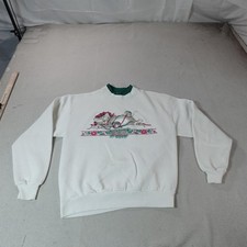 Vintage Cat Sweatshirt Mens Medium White Jerzees Crazy Cat Lady Fleece USA 90s