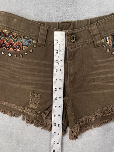 Pantaloncini Miss Me donna piccoli marroni taglio invecchiato azteco elastico in vita - Foto 4 di 8