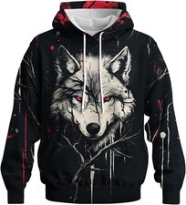 3D Wolf Hoodie Unisex Pullover Sweatshirt Gothic Fantasy Animal Print