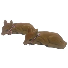 VTG Pair Felt Flocked Brown Laying Spotted Christmas Deer Fawn Decorations