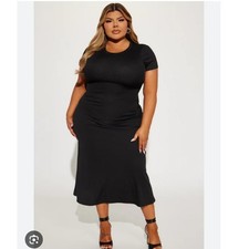 Fashion Nova Madison Ribbed Midi Dress NEW 3X Short Sleeve Crew Neck Minimalist