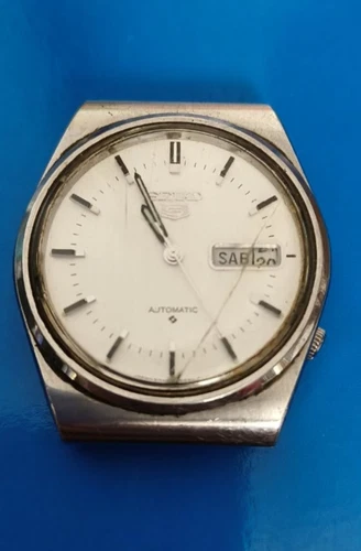 Vintage Seiko 6309-8150 Automatic Runs Wristwatch Gold Accents Cracked Glass