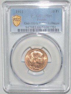 20 Francs Or Marianne & Coq 1911 PCGS MS 66.