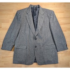 Towncraft Mens Gray Wool Lambswool Herringbone Blazer Sport Coat Jacket 48L