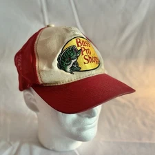 Vintage Bass Pro Shop Truckers Hat. Embroidered logo Adjustable Red Gone Fishing