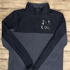 Boys Under Armour 1/4 Zip Loose Fit Black Gray Coldgear Jacket Size YXL