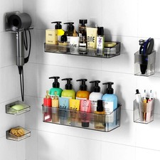7 Pack Adhesive Shower Caddy Organizer, Acrylic Bathroom Wall Clear Grey