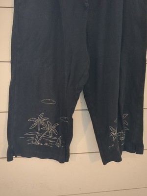 Christopher & Banks black embroidered capris 100% cotton M beach palm boat  boho