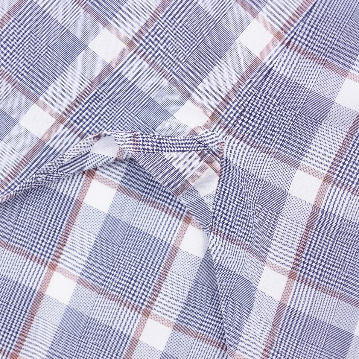Kiton Napoli Tailored-Fit Blue-White-Brown Check Cotton Dress Shirt 17 x 37 View 4