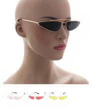 Slim Futuristic Cat Eye Sunglasses Retro 90s Gold Frame UV400 Women Men Shades