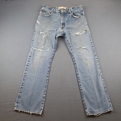 Levis 517 Boot Cut Jeans Size 34x32 (Fits 33X32) Blue Distressed Destroyed Y2K