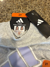 adidas Girls 3-Piece Logo Skort Set 2T Gray/White/Purple Tee Skort