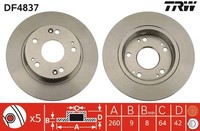 2X Bremsscheibe Trw DF4837 FüR Honda Fa Fk Fn Civic Ix Fb Fd 8 Hatchback Ima FA3