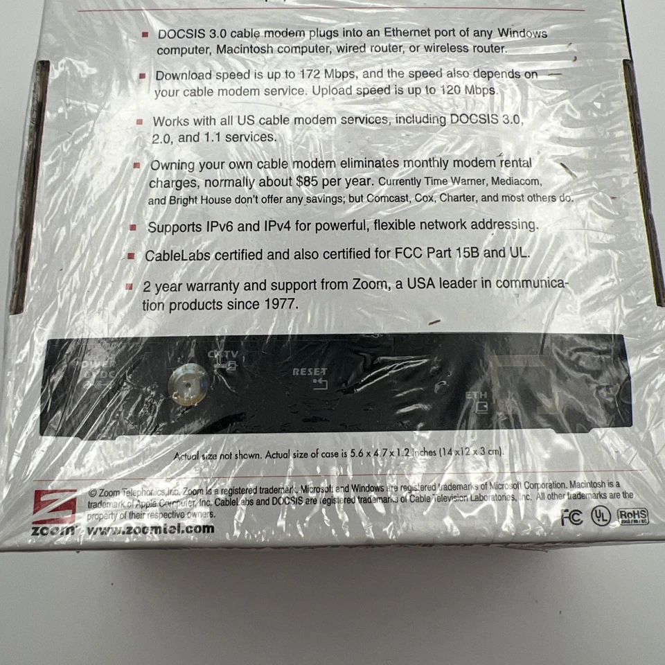 New Sealed Zoom Cable Modem Docsis 3.0 172 Mbps Speed - Model 5341-02-03H - Image 4 of 4