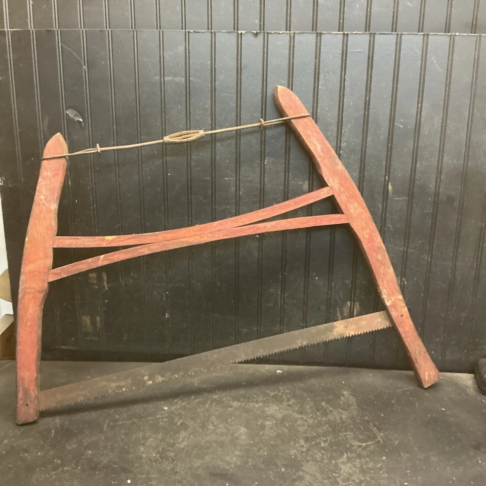 SIERRA DE ARCO/BUJO DE MADERA VINTAGE ANTIGUA CORTE TRANSVERSAL 30 pulgadas Foto 3 de 4