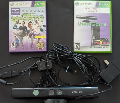 Microsoft Xbox 360 Kinect Sensor Black Wired USB 6ft Cable w/Kinect Sports Games