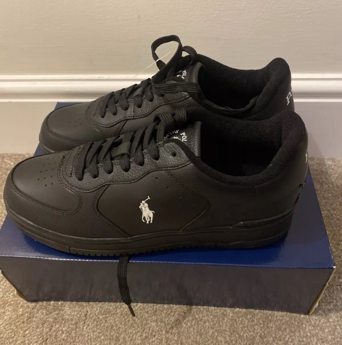 Ralph Lauren Polo Masters Court Leather Trainers Black Uk EU 42