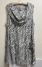 Match Point USA Women’s XL Zebra Print 100% Linen Sleeveless Cowl Neck Dress