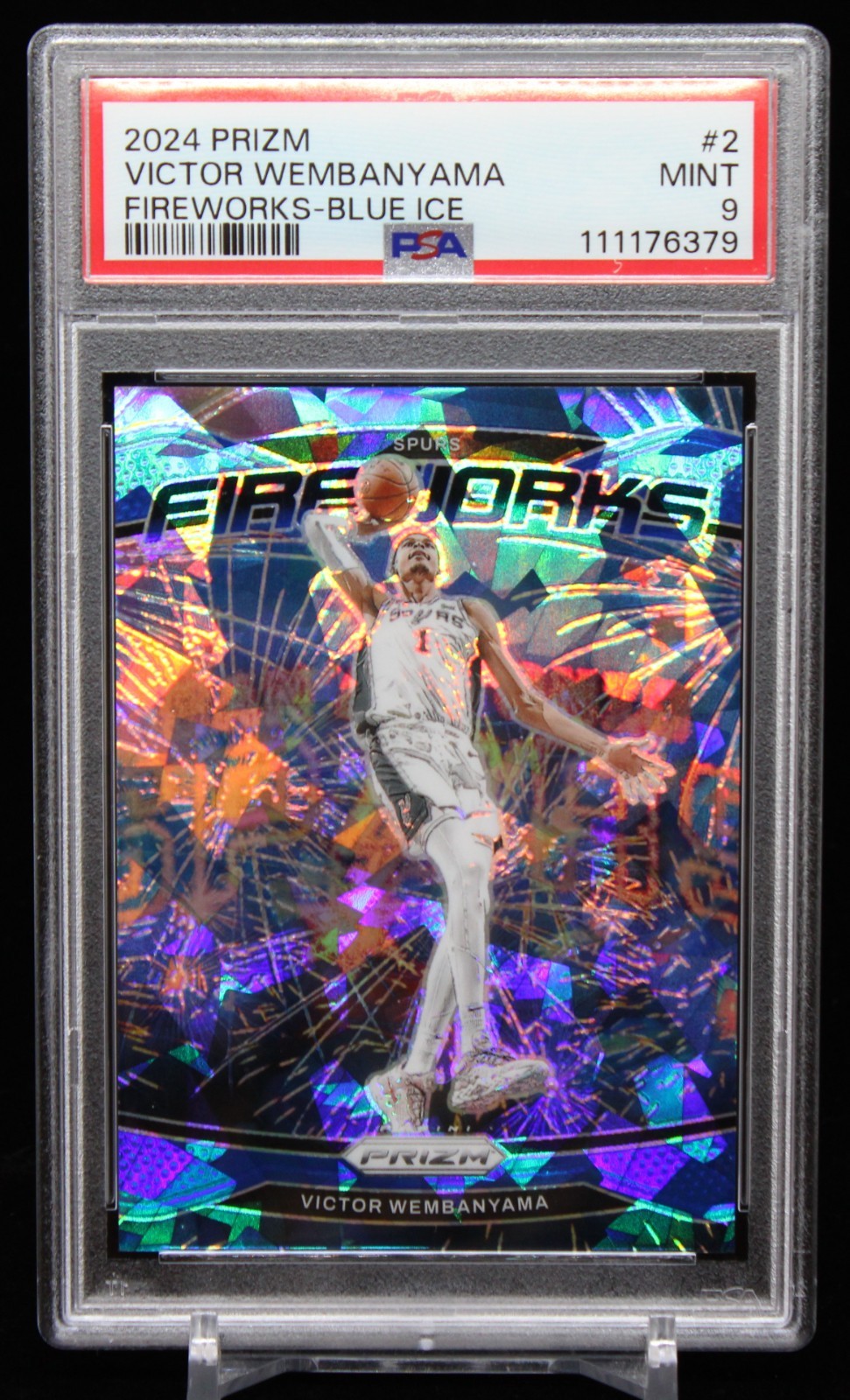 2024-25 Panini Prizm Victor Wembanyama Fireworks Blue Ice #049/125 PSA MINT 9