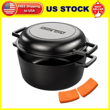 Cast Iron Dutch Oven Pot with Skillet Lid &ndash; Pre-Seasoned &ndash; Skillet Lid Cooking P