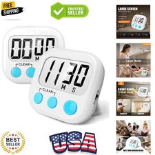 2 Pack Digital Kitchen Timer for Cooking Big Digits Loud Alarm Magnetic Backi...
