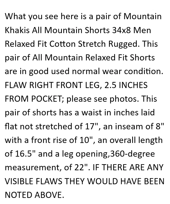 Pantalón Corto Mountain Khakis All Mountain 34x8 Hombre Calce Relajado Elastizado Duradero Exterior Foto 2 de 4