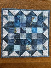 Teal Blue Cream Aqua Brown Flowers Floral Quilted Table Topper Handmade