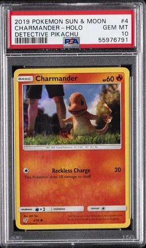 2019 POKEMON SUN & MOON DETECTIVE PIKACHU #4 CHARMANDER-HOLO PSA 10