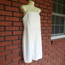 H by Halston Midi Sheath Dress Sz 8 Square Neck Linen Blend Ivory Metallic Beach