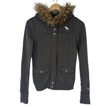Abercrombie Kids Faux Fur Trim Hooded Zip Up Fleece Jacket XL 15/16 Womens XS