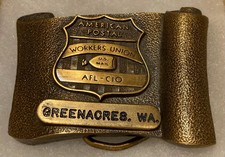 Vintage Metal Belt Buckle, Brass, Post Office, Mail Man, United States Postal
