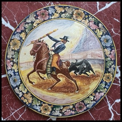 Vintage 1950 s Peruvian Fabrica Ceramica Artistica Pottery Matador/Bull Charger