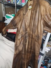 Winlit Brown Leather Long Trench Coat Women's Button Closure Pockets Lined