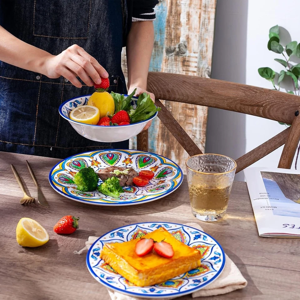 Juego de Vajilla de Melamina, 12 Piezas Platos de Cena Juegos de Cuencos para Interior y Exterior  Foto 4 de 4