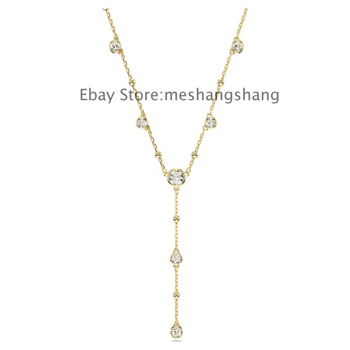 New Imber Y necklace Round cut, White, Gold-tone plated
